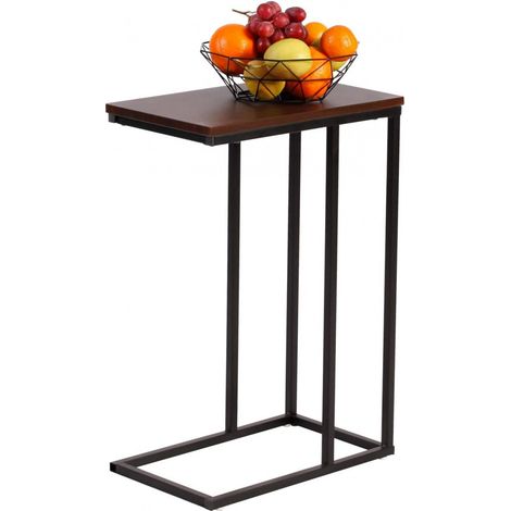 WOLTU Beistelltisch Kaffeetisch Couchtisch Sofatisch Nachttisch Betttisch Laptoptisch, Gestell aus Metall, Tischplatte aus MDF, 45x25x63,5cm(BxTxH), Dunkelbuche (1/5)
