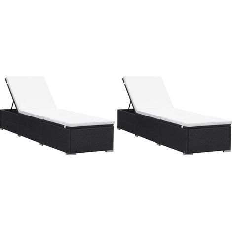 Set di 2 lettini prendisole sedie a sdraio lettini prendisole aiuole da giardino mobili da giardino mobili da esterno con cuscini resina intrecciata nera 020012157