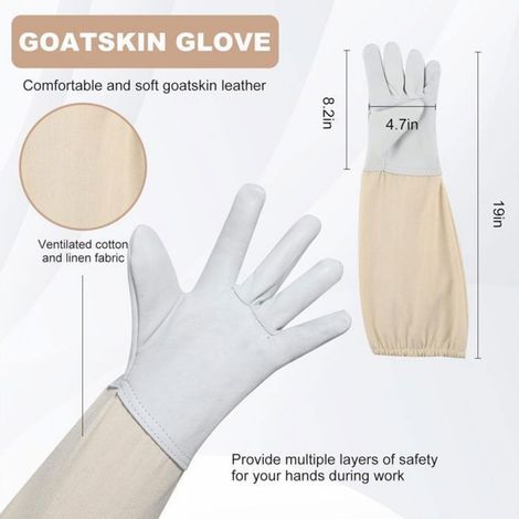 Gants D'apiculture - Cuir De Chèvre - Manches Longues Ventilées - Protection Contre Les Piqûres D'abeilles - 1 Paire (1/5)