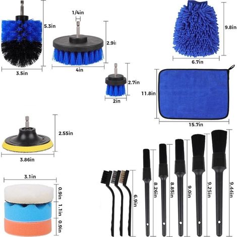 26-teiliges Autoreinigungsset – Felgenbürsten, Schwämme, Polierwerkzeuge etc. mit Aufbewahrungstasche, blau, hochwertiges PP-Material. Für die Innen- und Außenreinigung. (1/5)
