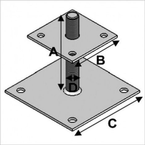 Alsafix – Ancre à poteaux réglable avec platine 130mm – Fixation béton – Longueur 150mm – Galvanisation jaune – Vendu à l'unité