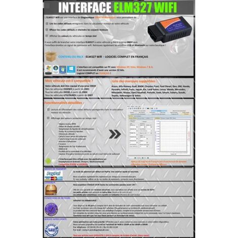 Interface Diagnostic OBD2 - ELM327 - Wi-Fi - Compatible Multimarque - 1 Pièce (1/2)