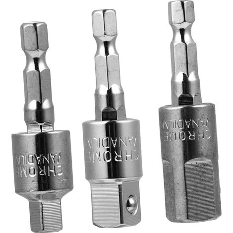Adaptateur De Douille Hexagonal 3 Pièces En Acier à Haute Teneur En Carbone, Connexion Pour Visseuse Électrique, Extension 1/4, 3/8, 1/2 Compatible, Usage Professionnel Et Réparation Automobile (1/5)