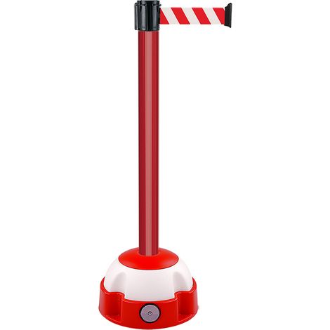 Poteau Alu Rouge laqué à sangle Rouge/Blanc hachuré 5m x 50mm sur socle Balise - 2052177 (1/2)