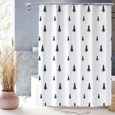 Cortina de ducha antimoho de 180 x 200 cm, de secado rápido, lavable, con dobladillo lastrado, personalizable, con ganchos, de pino. (1/4)