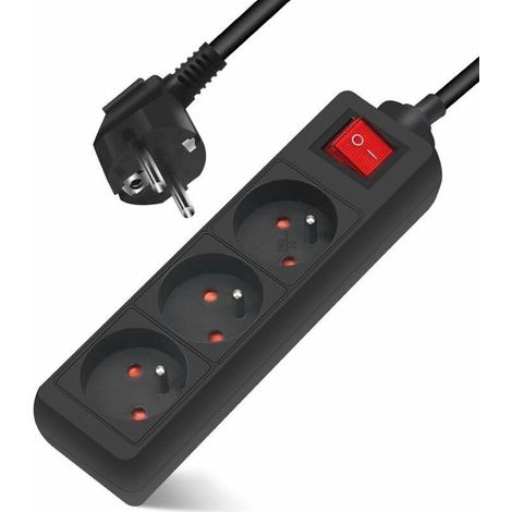 Multiprise monobloc 3 prises 16A avec rallonge interrupteur 3M 230 V avec sécurité enfant, noir (1/5)