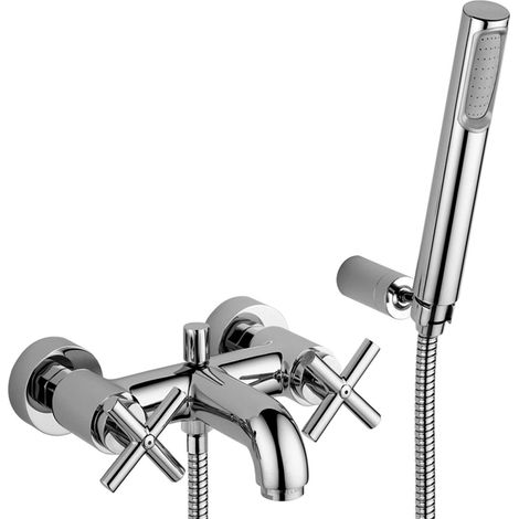 Gruppo vasca esterno con set doccia e supporto a muro Paffoni Quattro QTV023CR Cromo (1/2)