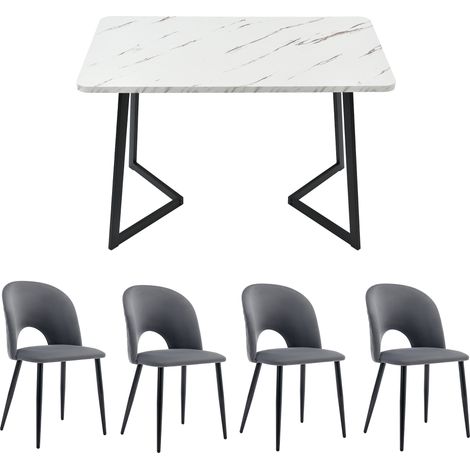 Set tavolo da pranzo moderno 5 pezzi 117 x 68 cm con 4 sedie in velluto grigio e gambe nere (1/5)