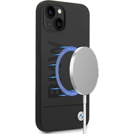 BMW BMHMP14MSLBLBK iPhone 14 Plus/15 Plus 6.7" funda rígida negra de silicona con logotipo distintivo y MagSafe (1/5)