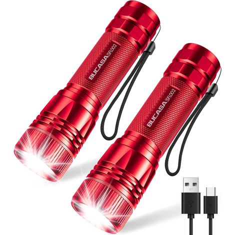 LED Lampe Torche Rechargeable, 2000 Lumens Lampe Torche LED Ultra Puissante avec 3 Modes, 2 Pièces Zoomable Lampes Torches Enfant, Étanche Flashlight pour Camping Randonnée Urgence Cadeau Rose