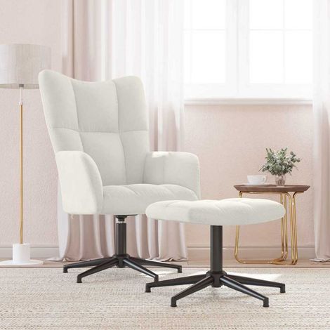 vidaXL Sillón de relax con taburete terciopelo blanco crema (1/5)