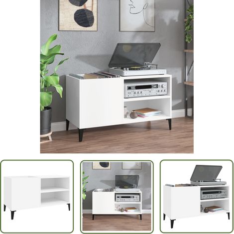 The Living Store Armoire à disques blanc 84,5x38x48 cm bois d'ingénierie - Meuble À Disques - Armoire À Disques - Rangement Vinyl - Étagère Disque - Support Tourn Disq Ue (1/5)