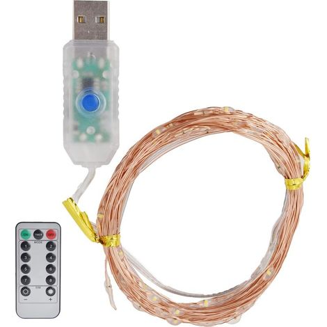 Guirlande lumineuse télécommandée LED, 8 modes, alimenté par USB, 33 pieds/100LED, fil de cuivre (1/5)