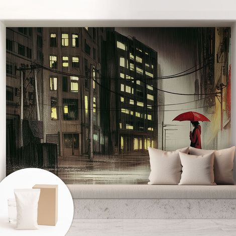 Carta Da Parati In Vlies Decorativa Per Pareti - Con Motivi Moderni - Con Colori Intensi - Per Ufficio Città piovosa 208x146 cm (1/5)