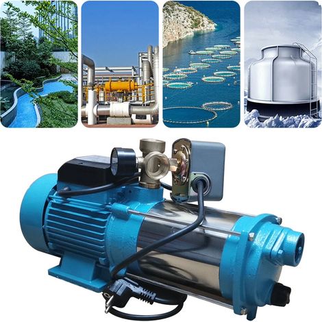 Pompa da giardino, pompa centrifuga, pompa a getto con manometro, albero in acciaio inossidabile con pressostato,pompa a getto d'acqua per uso domestico, 1300 W, 4000 l / h 9,8 bar (1/5)