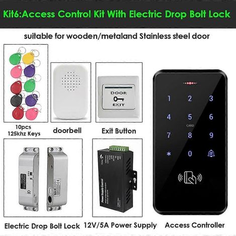 Kit de contrôle d'accès étanche 125 kHz, clavier tactile RFID, serrure électromagnétique WG 26/34, 3 000 utilisateurs, incluant le kit d'alimentation Access Power Kit 6. (1/5)