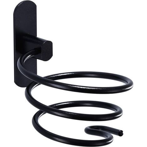 Supporto per asciugacapelli da parete in alluminio nero dal design moderno. (1/5)