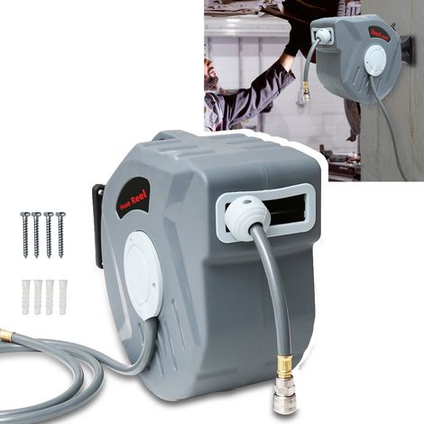 Wolketon Druckluft Schlauchtrommel 20m Automatischer Einzug 1/4" Anschluss Automatik Schlauchaufroller Druckluftschlauch Wandhalterung Garten-Schlauchbox