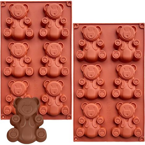 Moule ourson silicone 6 cavités rouge, antiadhésif pour chocolats, biscuits, savons. Lavable, réutilisable, idéal DIY. (1/5)