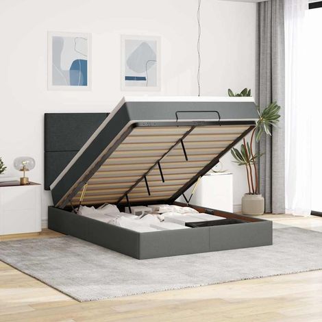 Estructura cama otomana colchón tela gris oscuro 140x190cm (1/5)
