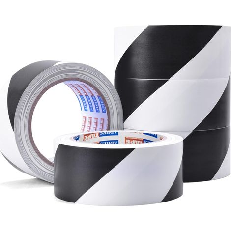 Hazard Warning Marking Tape, Black and White PVC Floor Marking Tape, 50mm x 32m, 5 Rolls (1/5)