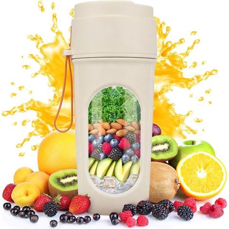 Licuadora portátil, Libre de BPA, 444 ml para batidos, 12 cuchillas, Botella deportiva recargable, Compacta y fácil de limpiar, Color naranja (1/5)