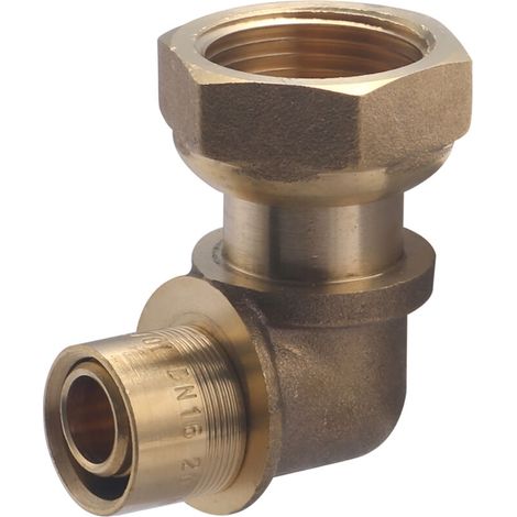 – Coude femelle écrou libre à glissement pour tube PER Ø16 – Raccord laiton 3/4 – Angle 90° – Étanchéité par joint fibre (1/5)