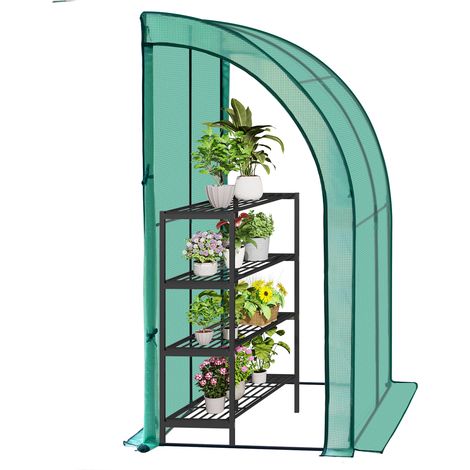 Woltu – Serre à tomates adossée 200x100x210cm – Bâche PE renforcée 140g/m² – Imperméable et anti-UV – Accès facile avec 2 portes enroulables