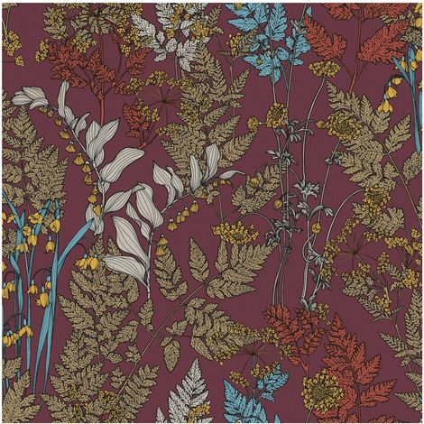 Flowers wallcovering wall Profhome 377514 non-woven wallpaper smooth with floral pattern matt red yellow blue brown 5.33 m2 (57 ft2) (1/5)