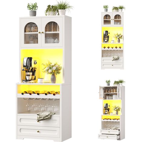 Buffet haut de cuisine Blanc,meuble moderne avec LED,plan de travail,70x40x180cm,cuisine,salon (1/5)