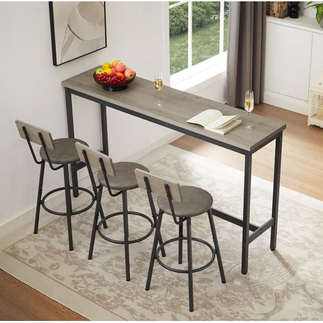 Ensemble table haute et 3 tabourets en panneau de particules noir et gris, structure acier, 160x40x94,5 cm (1/5)