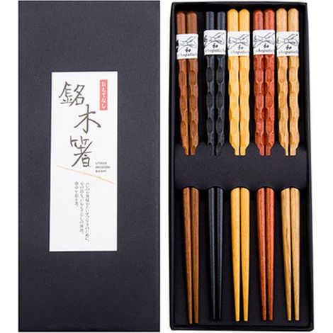 Ensemble de baguettes - Baguettes - 5 paires - Couverts en bois - Baguettes antidérapantes de style japonais - Multicolores - Bois multicolores (1/5)