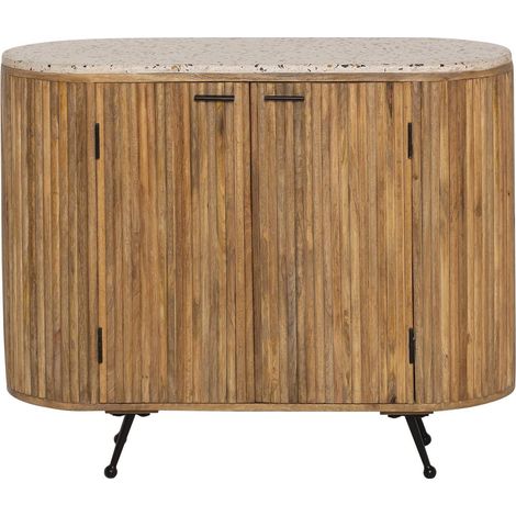 Made In Meubles – Buffet en bois de manguier et terrazzo Ambrine – Dimensions 83x100x40 cm – Style moderne et épuré – Entretien facile avec chiffon sec (1/5)