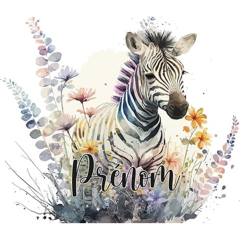 Papier peint panoramique enfant avec prénom personnalisable - Zèbre - 130 cm x 84 cm (1/2)