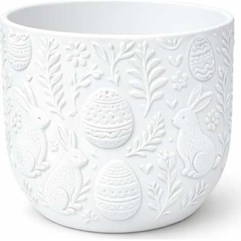 Pot de fleurs blanc de Pâques avec lapins, cache-pot décoratif printanier (1/3)