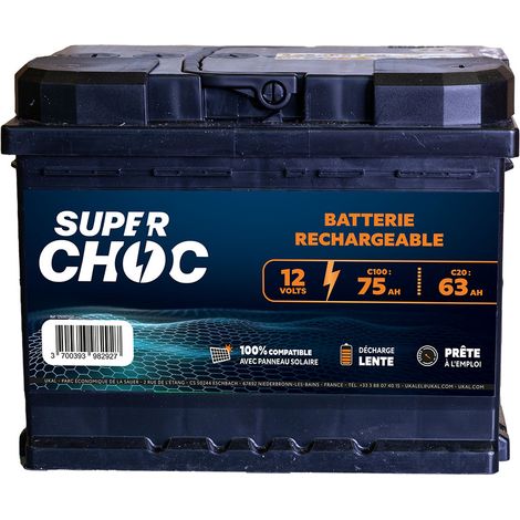 Batterie rechargeable 12V 75Ah – Décharge lente pour clôture électrique – Compatible panneaux solaires – Insensible à l'humidité – Ukal