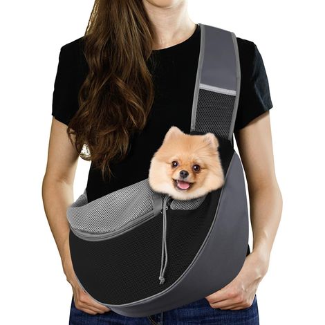 Sac de transport bandoulière pour petit chien et chat, sac ventral respirant réglable pour animal de compagnie, idéal pour les sorties et voyages (1/5)