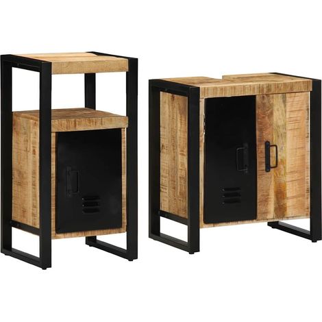 Juego de muebles de baño 2 pcs Madera de mango maciza y rugosa
