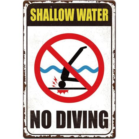 Plaque Metal Vintage Interdiction De Plonger Avertissement Eau Peu Profonde Art Mural en Fer Signalétique Sécurité Piscine Facile Accrocher pour Piscine Résidentielle et Commerciale 30x20cm (1/5)