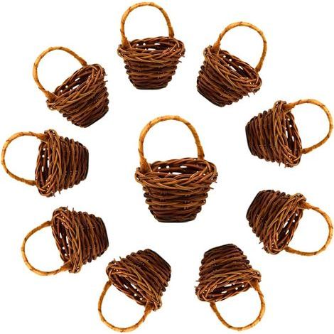 10 Pieces Small Wicker Basket Woven Rattan Baskets Miniature Basket with Handles Mini Laundry Baskets Portico Flower Fruit Baskets Picnic Basket Wedding Decoration