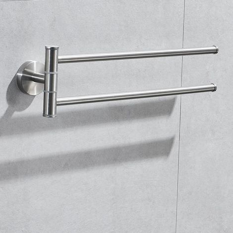 Porte-serviettes pivotant de cuisine – Porte-serviettes pivotant à 2 bras fixé au mur – Finition brossée en acier inoxydable 304 (1/5)