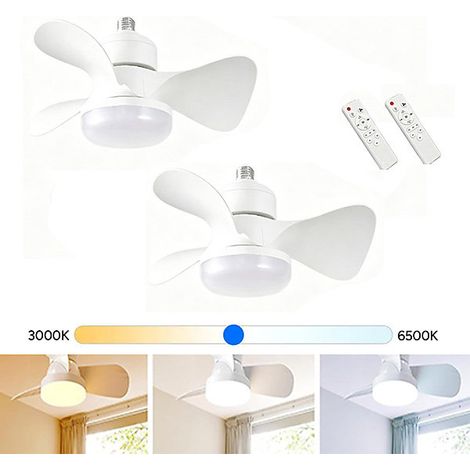2 Mini ventilateur de plafond LED avec lumière, 30W, à intensité variable, télécommande, 38x9cm,base non incluse. (1/5)