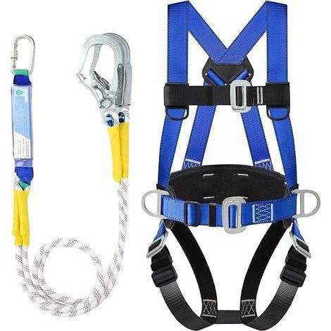 Harnais de sécurité avec corde, pour couvreurs et anti-chute Équipement d'escalade en polyester et acier allié. Avec 6 anneaux en D robustes, harnais anti-chute intégral durable