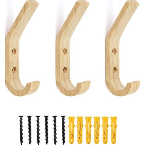 3 Pièces Patere Bois, Chêne Porte Manteau Mural, Forme J 155 mm, Surface Polie à la Main, Support 10kg, Adaptée aux Chambres, Salle de Bain et aux Cuisines (1/5)
