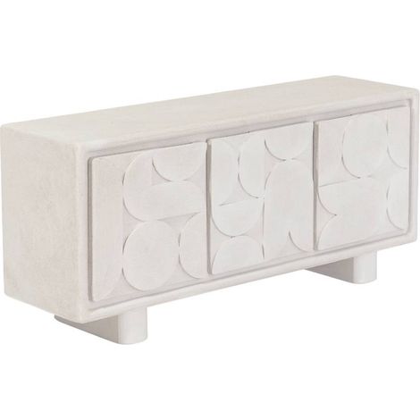 Made In Meubles – Buffet bas 3 portes en polyrésine blanche – Façades sculptées géométriques – Dimensions 60x136x38cm – Rangement généreux (1/5)