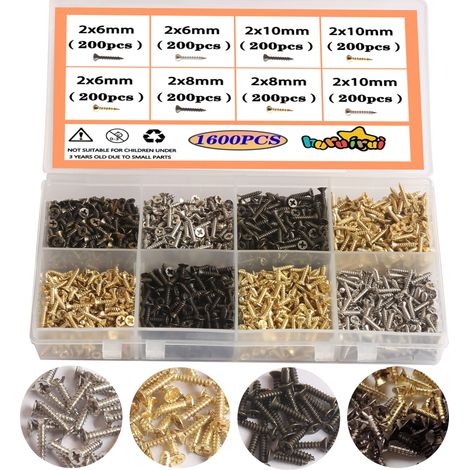 Lot De 1600 Petites Vis À Bois 2mm, Vis Autotaraudeuses 6mm 8mm 10mm,tête Plate,tête Cruciforme,vis Autotaraudeuses, Pièces Pour Réparation D'appareils Dorés Argent Noir (1/5)
