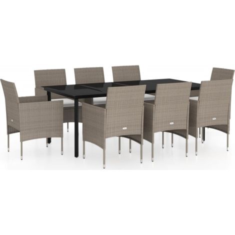 Ensemble Table et Chaise de Jardin Salon de jardin coussins 9 pcs Beige/noir 55019 (1/5)