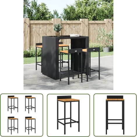The Living Store Tabourets de bar lot de 4 noir résine tressée et bois d'acacia - Tabouret De Bar - Tabourets De Bar - Chaise De Bar - Fauteuil De Bar - Mobilier De Jardin (1/6)