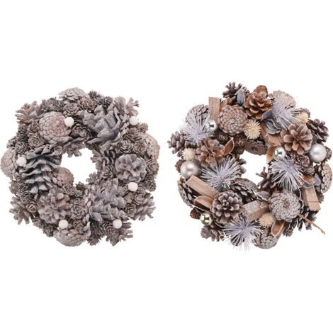 Set de 2 couronnes de l'Avent décoration Noël pommes de pin 24cm (1/3)