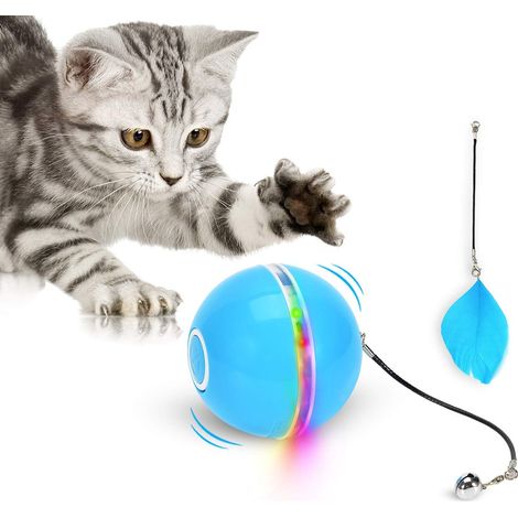 Giocattolo per gatti, palla di erba gatta con luce LED, erba gatta, campanellino e piuma, giocattolo interattivo per gatti con rotazione automatica a 360 gradi e ricarica USB, per animali domestici, c